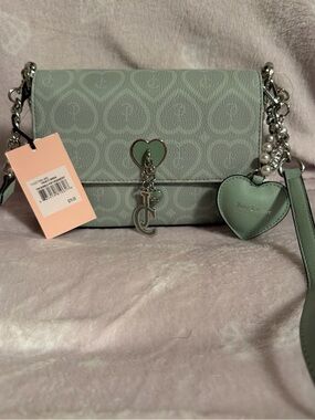 Juicy Couture Mint Green Heart Charm Chain Crossbody Bag